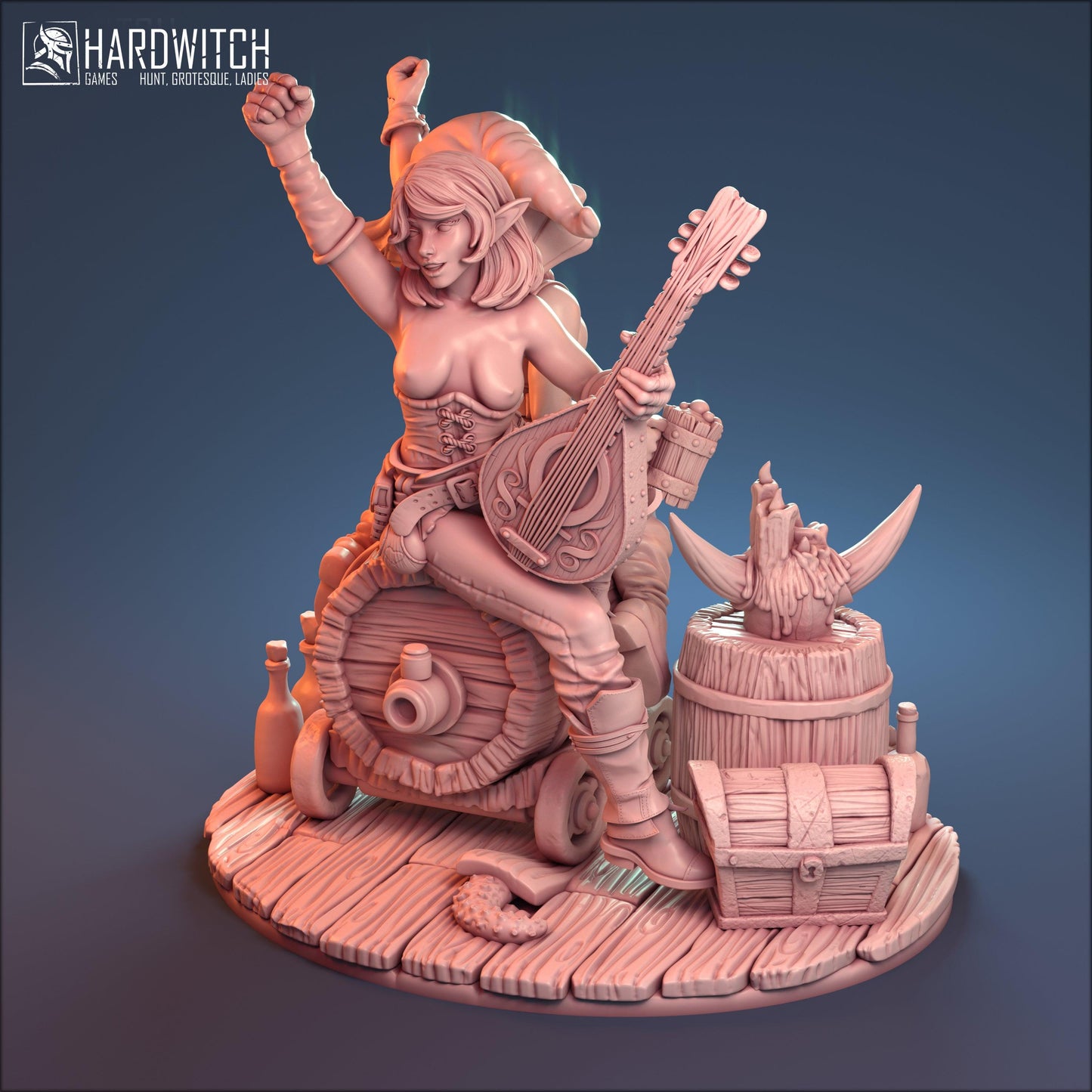 Zelda & Bella, Enchanted Duo Bard and Wench Figurines NSFW Nude Option | Bewitching Performers Miniature Set | 32mm or 75mm - Plague Miniatures