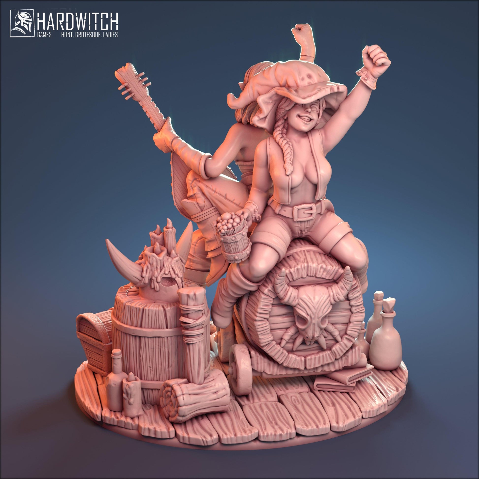 Zelda & Bella, Enchanted Duo Bard and Wench Figurines NSFW Nude Option | Bewitching Performers Miniature Set | 32mm or 75mm - Plague Miniatures