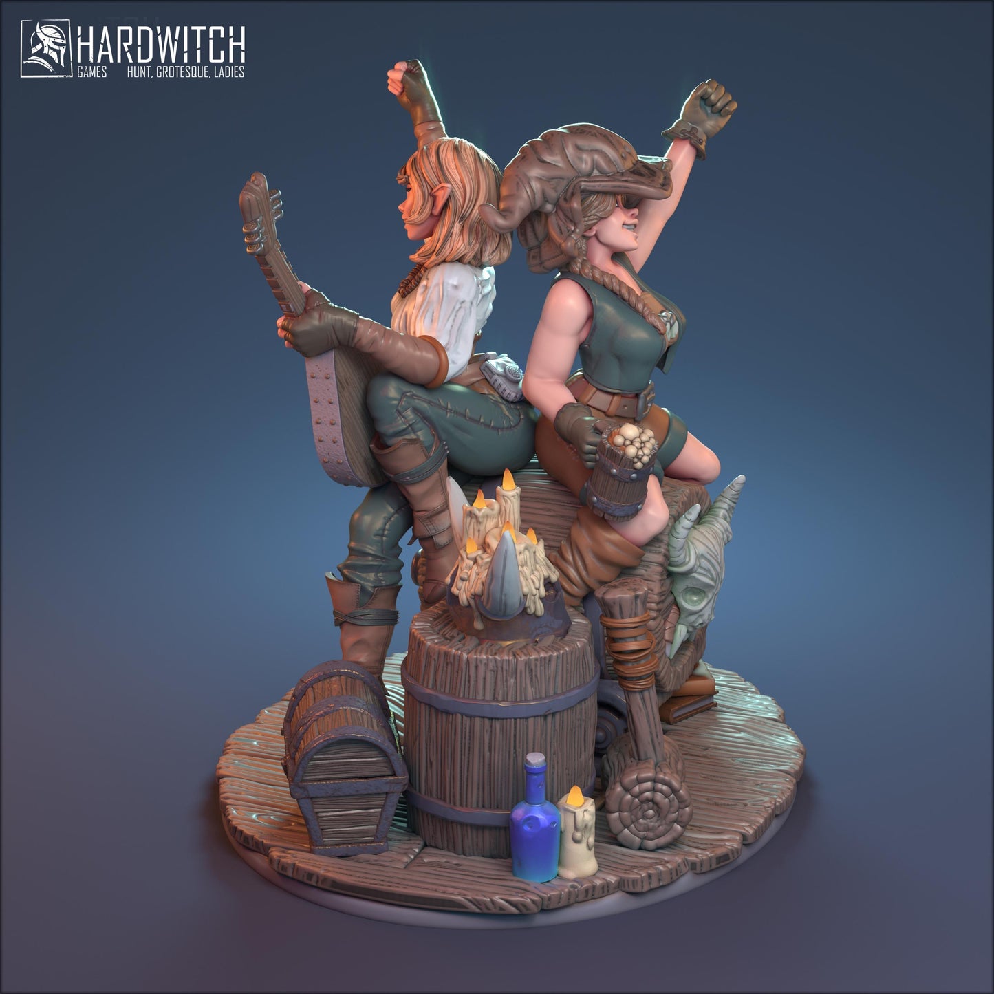 Zelda & Bella, Enchanted Duo Bard and Wench Figurines NSFW Nude Option | Bewitching Performers Miniature Set | 32mm or 75mm - Plague Miniatures