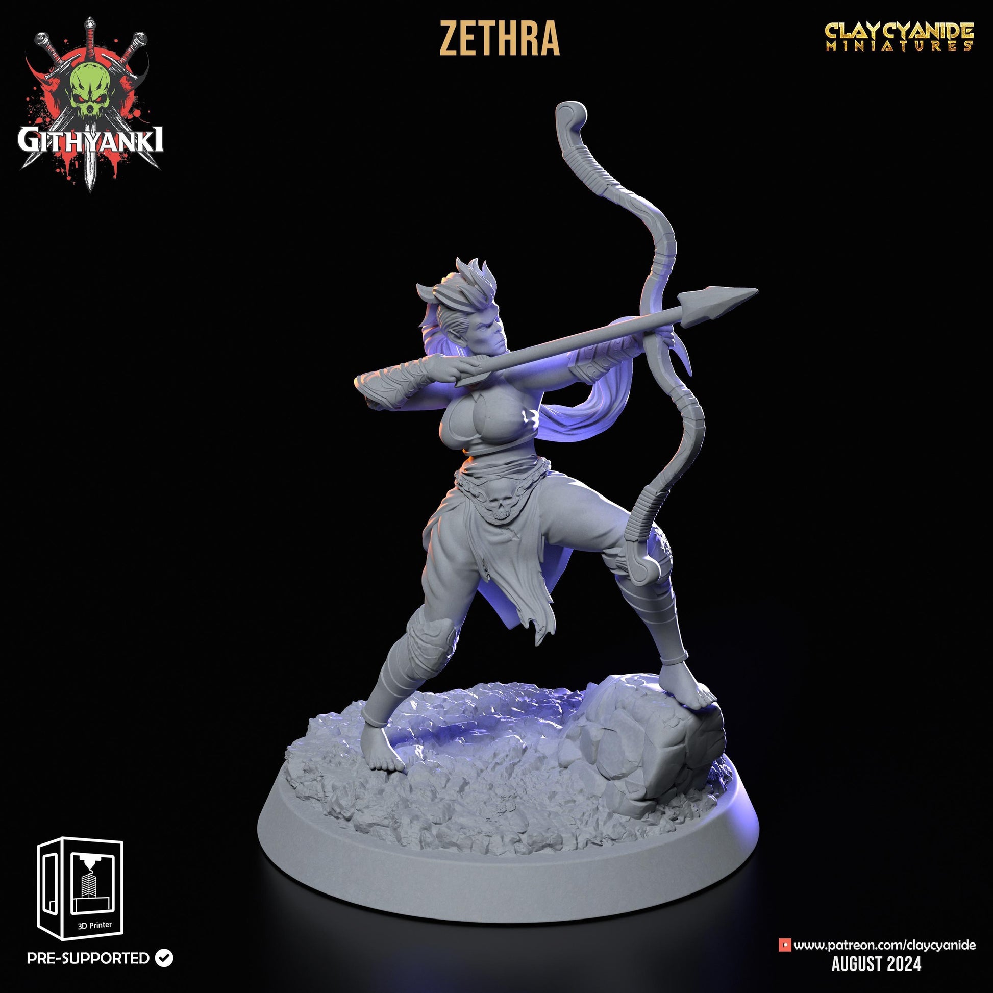 Zethra, Orc Huntress Miniature | Female Orc Ranger with Bow | 32mm Scale - Plague Miniatures