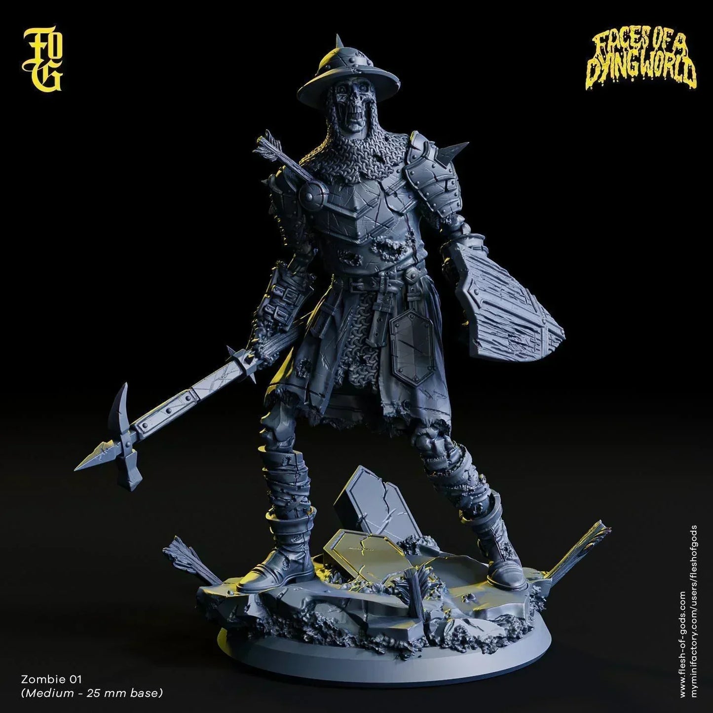 Zombie Knight Miniature | Skeleton Undead Monster Figurine for Mork Borg | 32mm Scale - Plague Miniatures