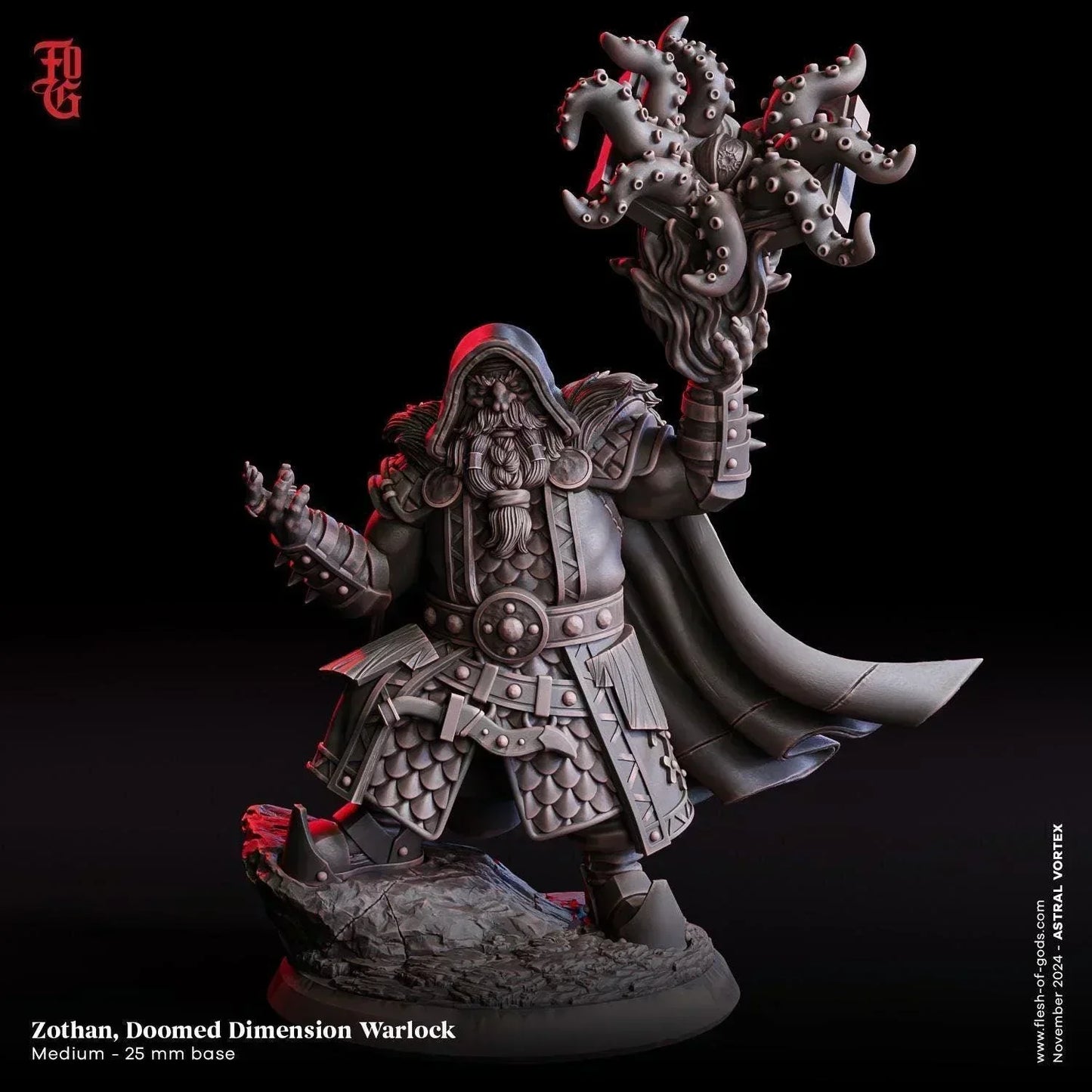 Zothan, Doomed Dimension Warlock Miniature | Duergar Dwarf Spellcaster of the Dark Realms | 32mm Scale or 75mm Scale - Plague Miniatures