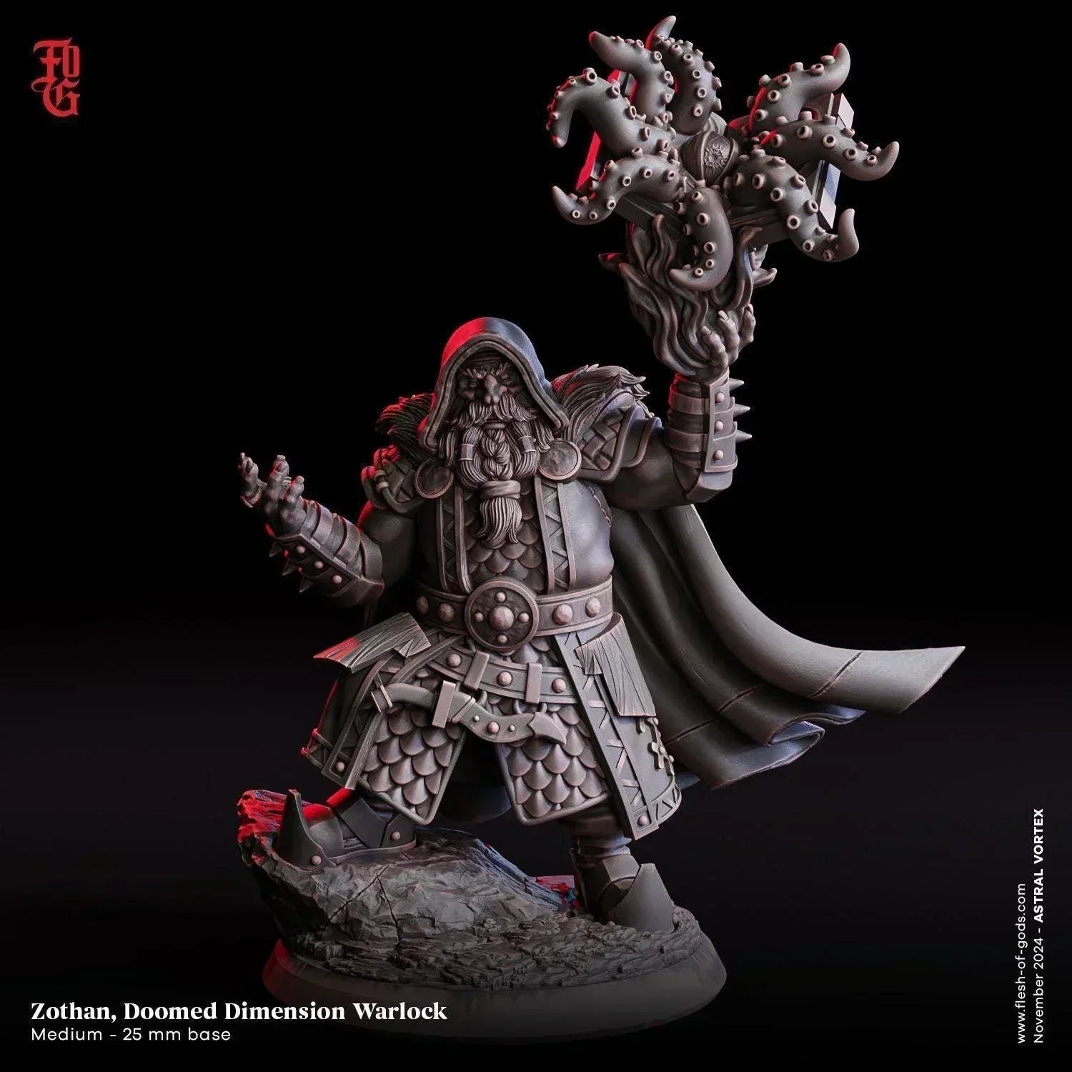 Zothan, Doomed Dimension Warlock Miniature | Duergar Dwarf Spellcaster of the Dark Realms | 32mm Scale or 75mm Scale - Plague Miniatures