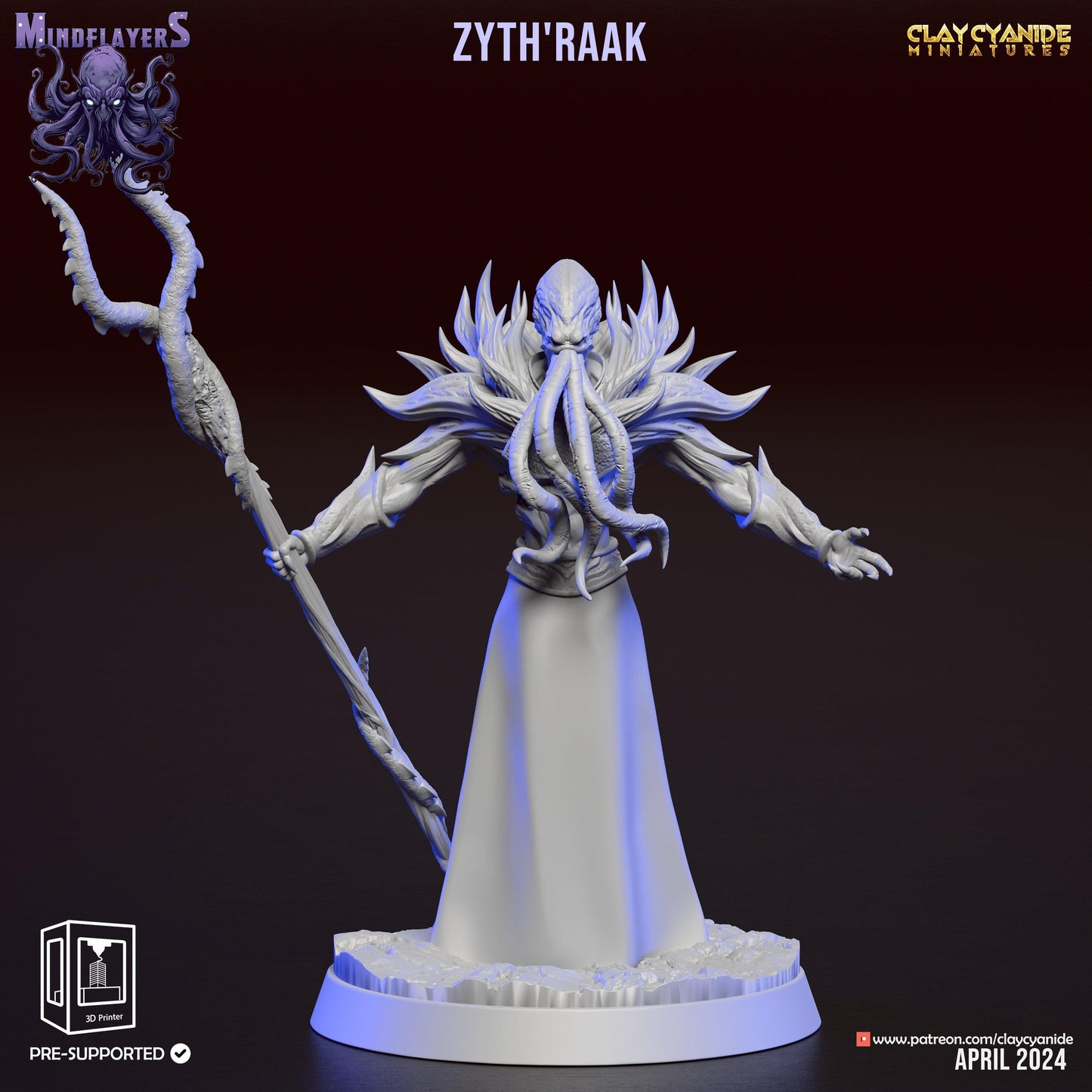 Zyth'Raak, Cthulhu-Inspired Mind Flayer Miniature | 32mm Scale - Plague Miniatures