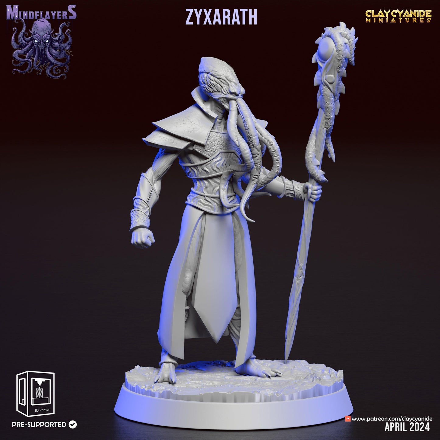 Zyxarath, Cthulhu-Inspired Mind Flayer Miniature | 32mm Scale - Plague Miniatures