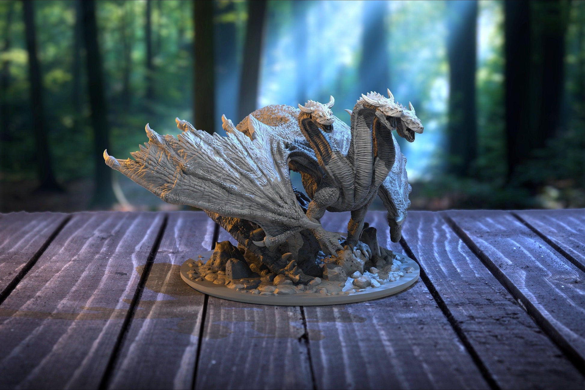 3-Headed Dragon Miniature Statue | Dungeons and Dragons 5e Miniature | 32mm Scale - Plague Miniatures