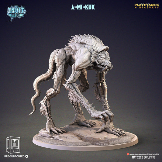 A-Mi-Kuk Monster Miniature | Clay Cyanide | Inuit Religion werewolf | Tabletop Gaming | DnD Miniature | Dungeons and Dragons - Plague Miniatures