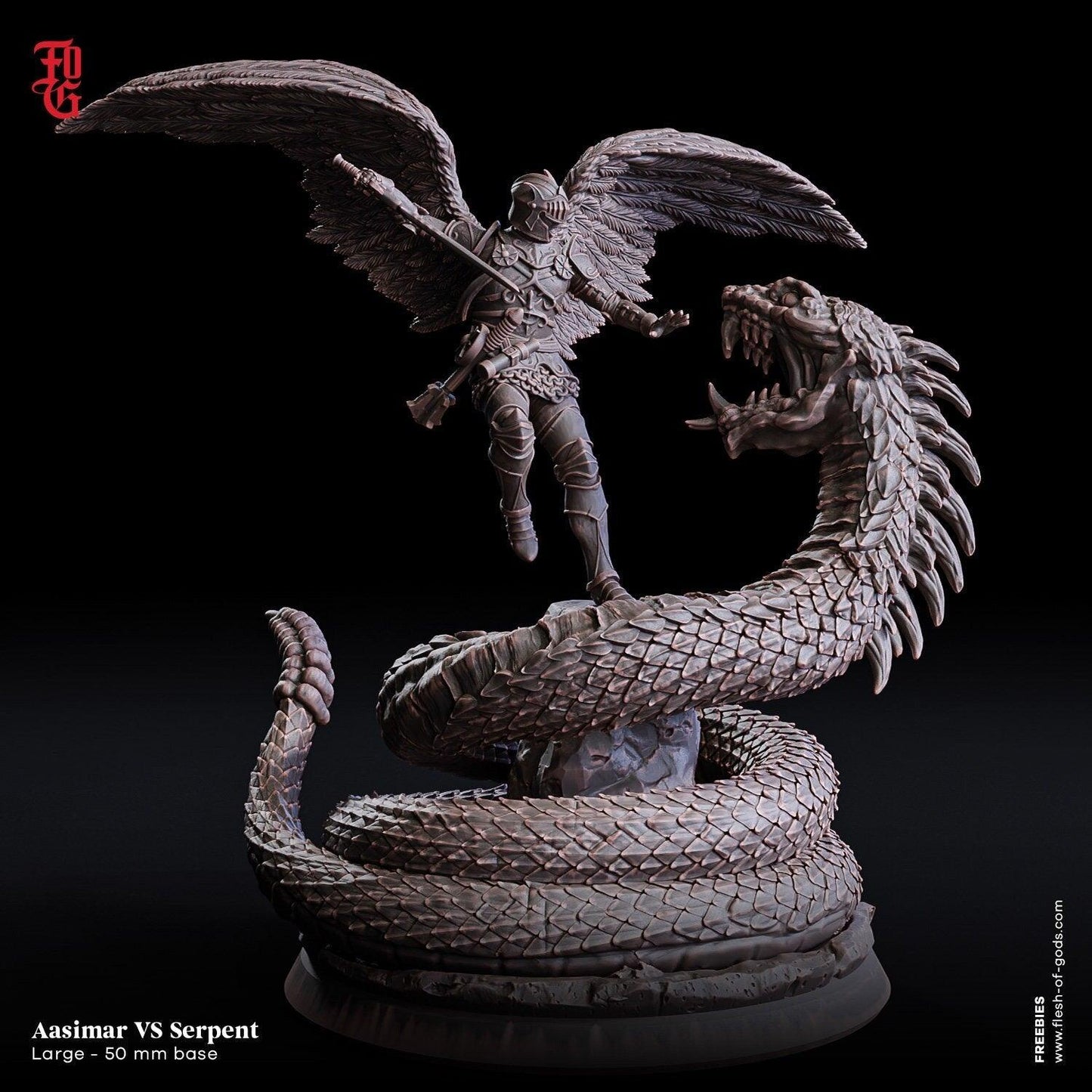 Aasimar Paladin vs Serpent Miniature | Epic DnD Clash | 50mm Base - Plague Miniatures