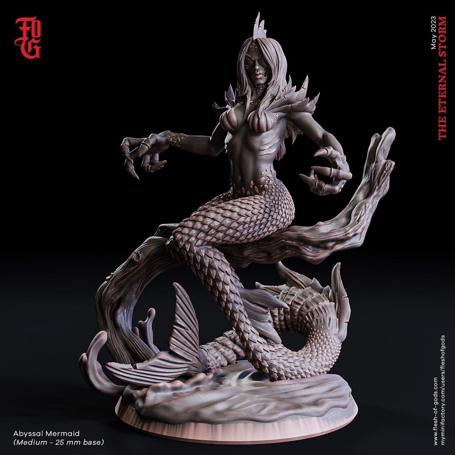 Abyssal Mermaid Miniature | Enchanting Merfolk for Dungeons and Dragons | 32mm Scale - Plague Miniatures