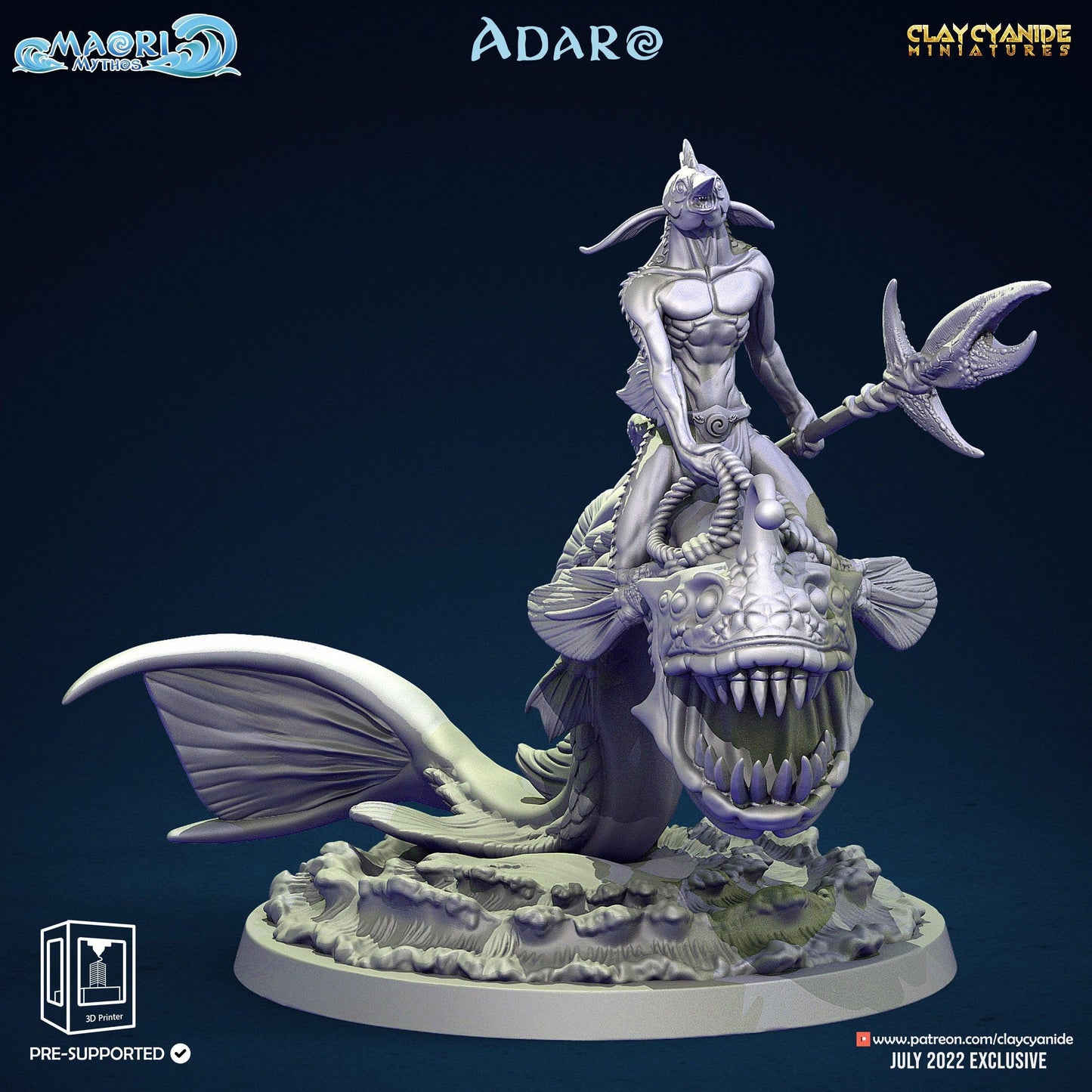 Adaro Rider Miniature | Kuo-Toa for Dungeons and Dragons | 32mm Scale - Plague Miniatures