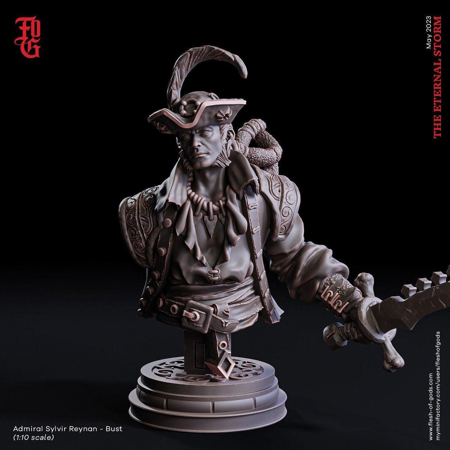 Admiral Silvyr Reynan Bust | Commanding Pirate Statue for DnD Collectors - Plague Miniatures