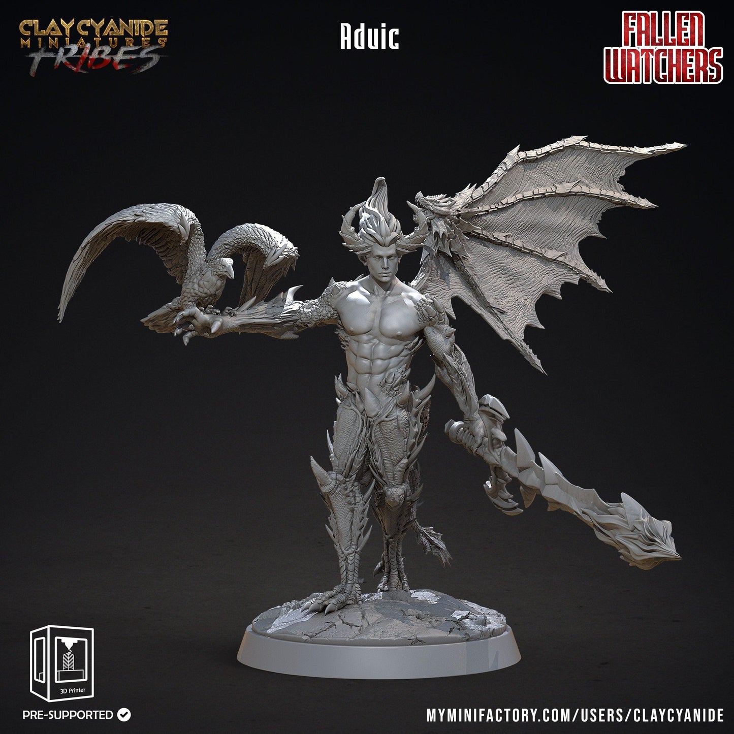 Aduic, Demon Miniature | Winged Monstrosity with Sinister Bird Companion | 32mm Scale - Plague Miniatures