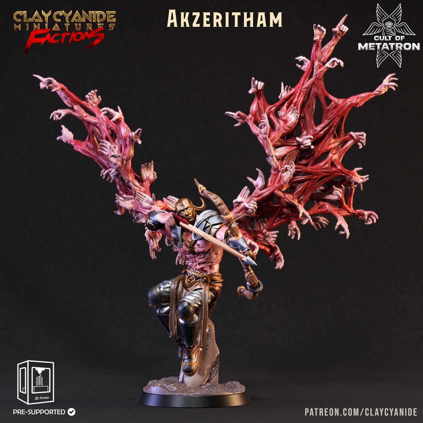 Akzeritham Demon Archer Miniature | Muscular and Multi-Armed Menace | 32mm Scale - Plague Miniatures