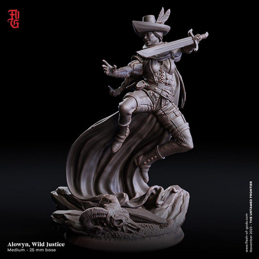 Alowyn, Wild Justice Miniature Female Miniature | Daring Outlaw for Wild West Campaigns | 32mm Scale or 75mm Scale - Plague Miniatures shop for DnD Miniatures