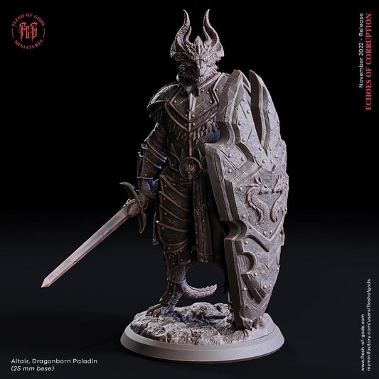 Altair Dragonborn Paladin Miniature | Heroic Figure for Dungeons and Dragons | 32mm Scale - Plague Miniatures shop for DnD Miniatures