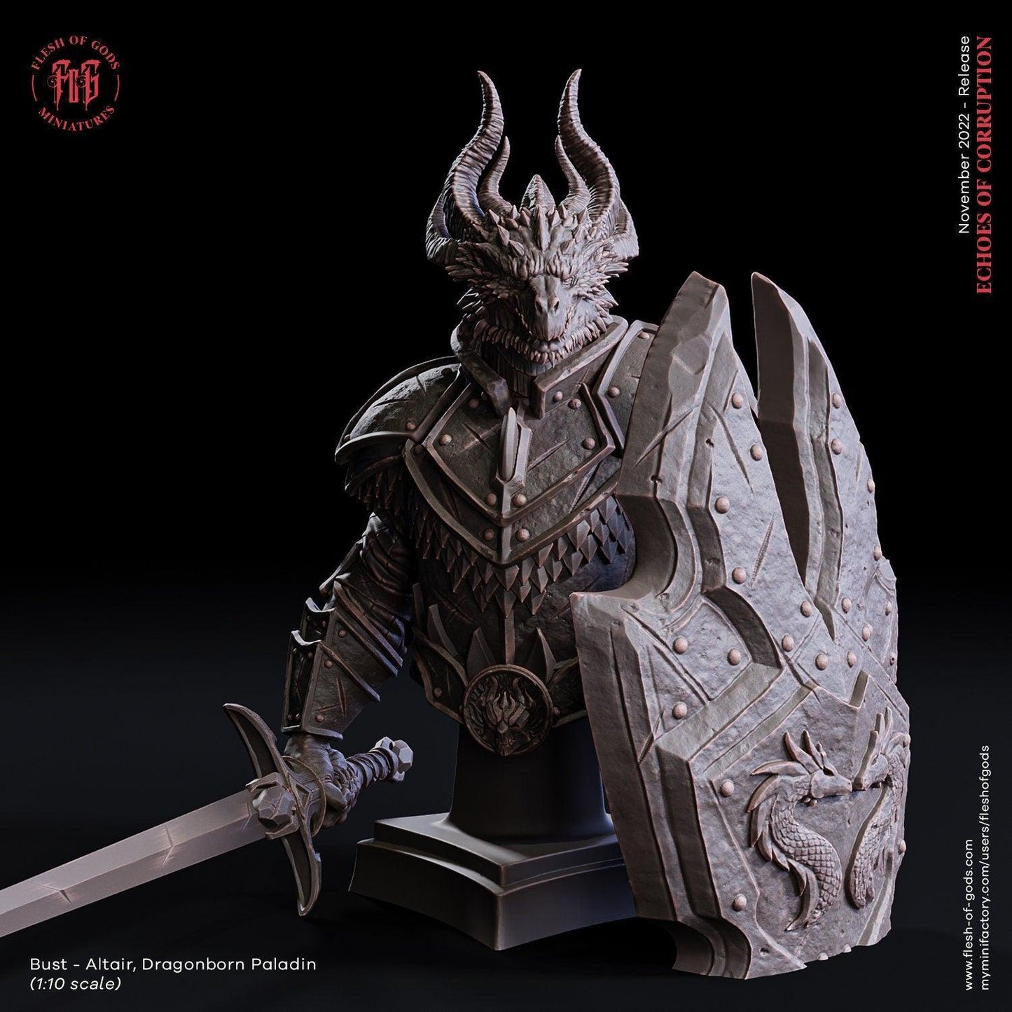 Altair Dragonborn Paladin Miniature | Heroic Figure for Dungeons and Dragons | 32mm Scale - Plague Miniatures