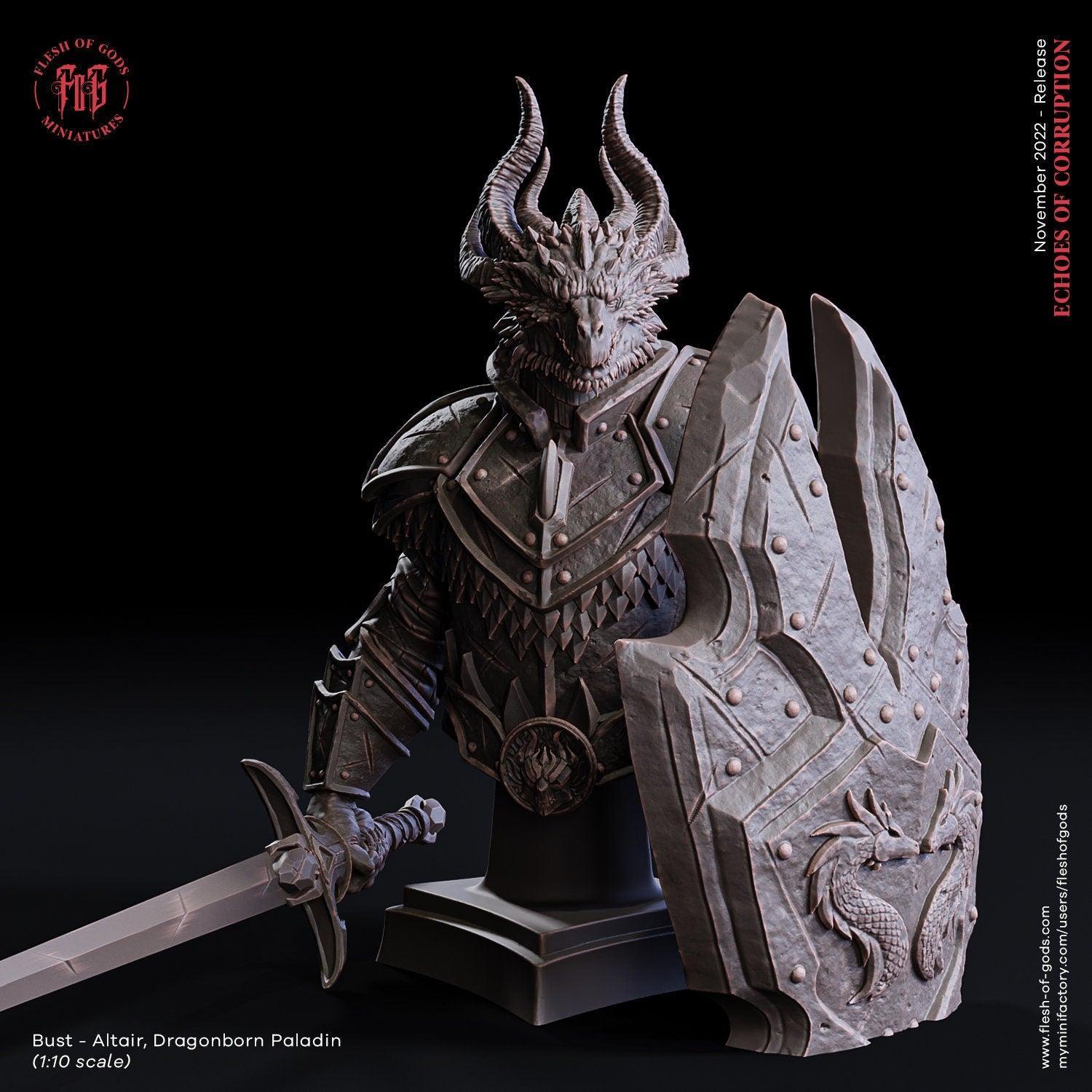 Altair Dragonborn Paladin Miniature | Heroic Figure for Dungeons and Dragons | 32mm Scale - Plague Miniatures