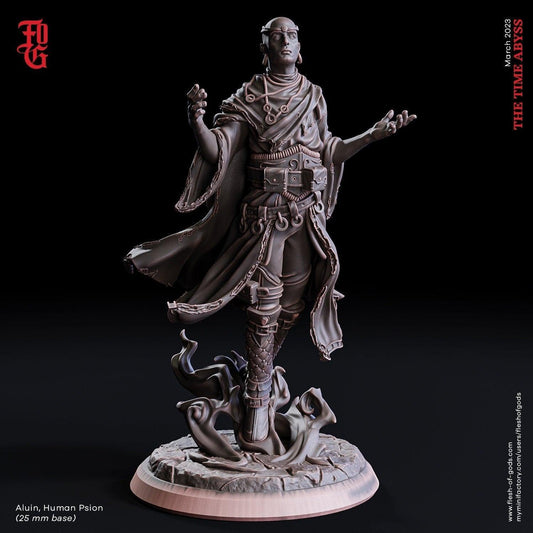 Aluin, Human Psion Miniature | Mystic Male Sorcerer for DnD Adventures | 32mm Scale or 75mm Scale - Plague Miniatures