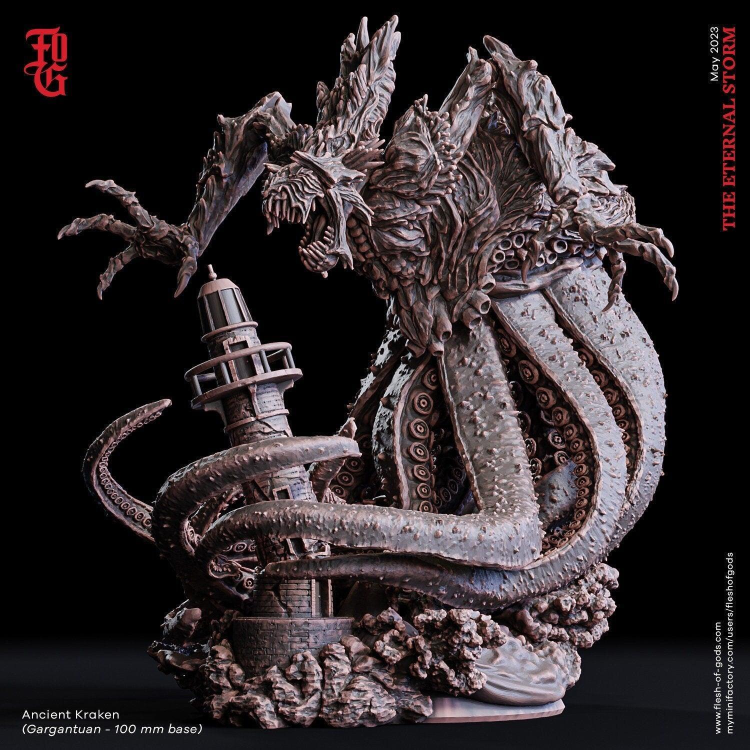 Ancient Kraken Miniature | Majestic Sea Monster for DnD Adventures | 100mm Base - Plague Miniatures