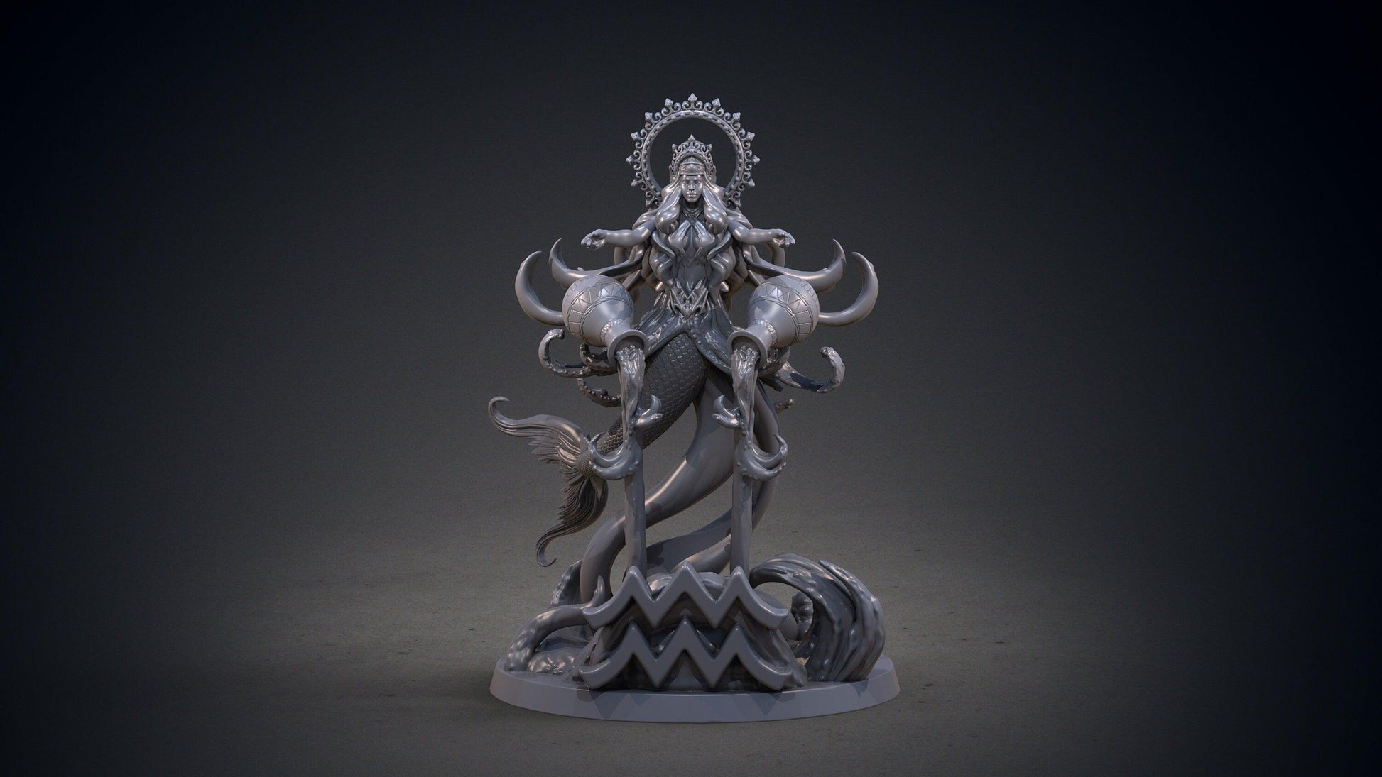 Aquarius Zodiac Miniature | Beautiful Female Goddess for Tabletop Adventures | 32mm Scale - Plague Miniatures