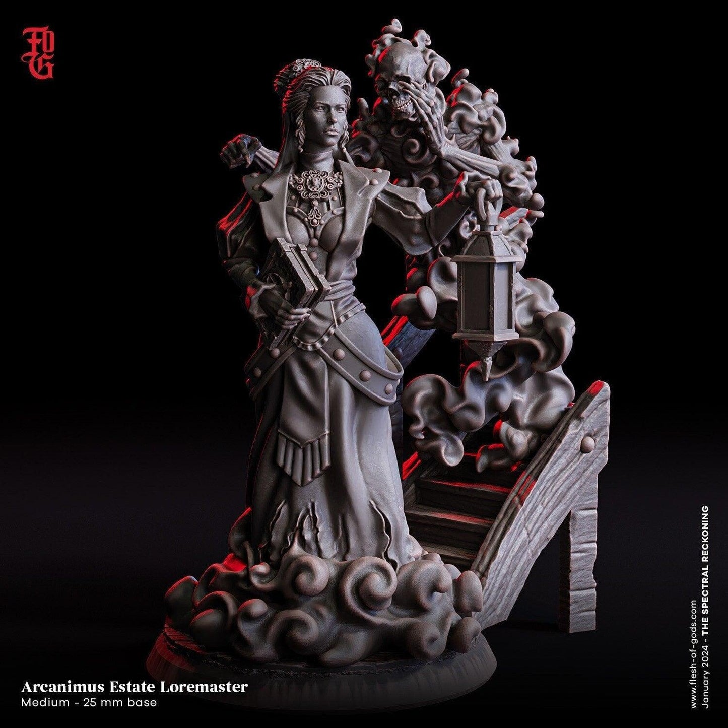 Arcanimus Estate Loremaster Miniature | Ethereal Female NPC for Tabletop Realms | 32mm Scale or 75mm Scale - Plague Miniatures