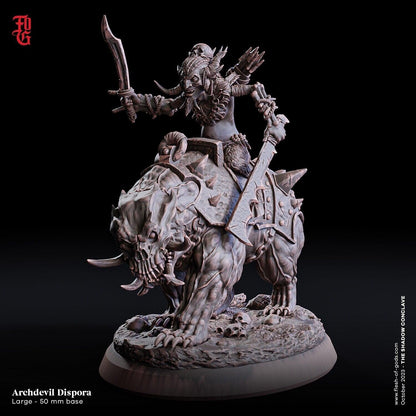 Archdevil Dispora Mounted Miniature | Fearsome Demon Monster Miniature | 50mm Base - Plague Miniatures shop for DnD Miniatures