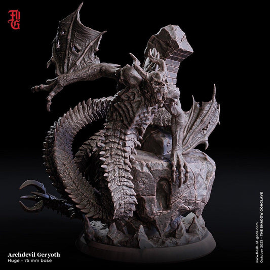 Archdevil Geryoth Monster Miniature | Legendary Archdevil Miniature of Abyssal Might | 75mm Base - Plague Miniatures shop for DnD Miniatures