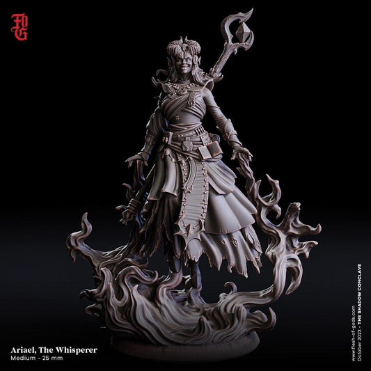 Ariael, The Whisperer | Female Tiefling Sorceress Miniature for Dungeons and Dragons | 32mm Scale or 75mm Scale - Plague Miniatures shop for DnD Miniatures