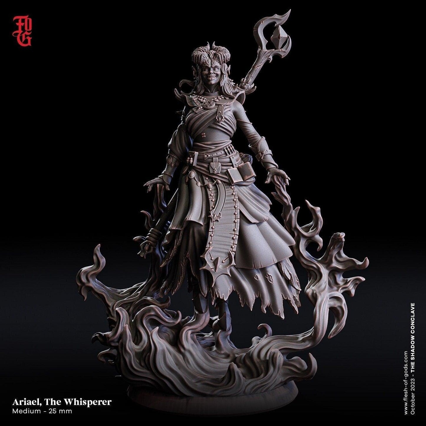 Ariael, The Whisperer | Female Tiefling Sorceress Miniature for Dungeons and Dragons | 32mm Scale or 75mm Scale - Plague Miniatures