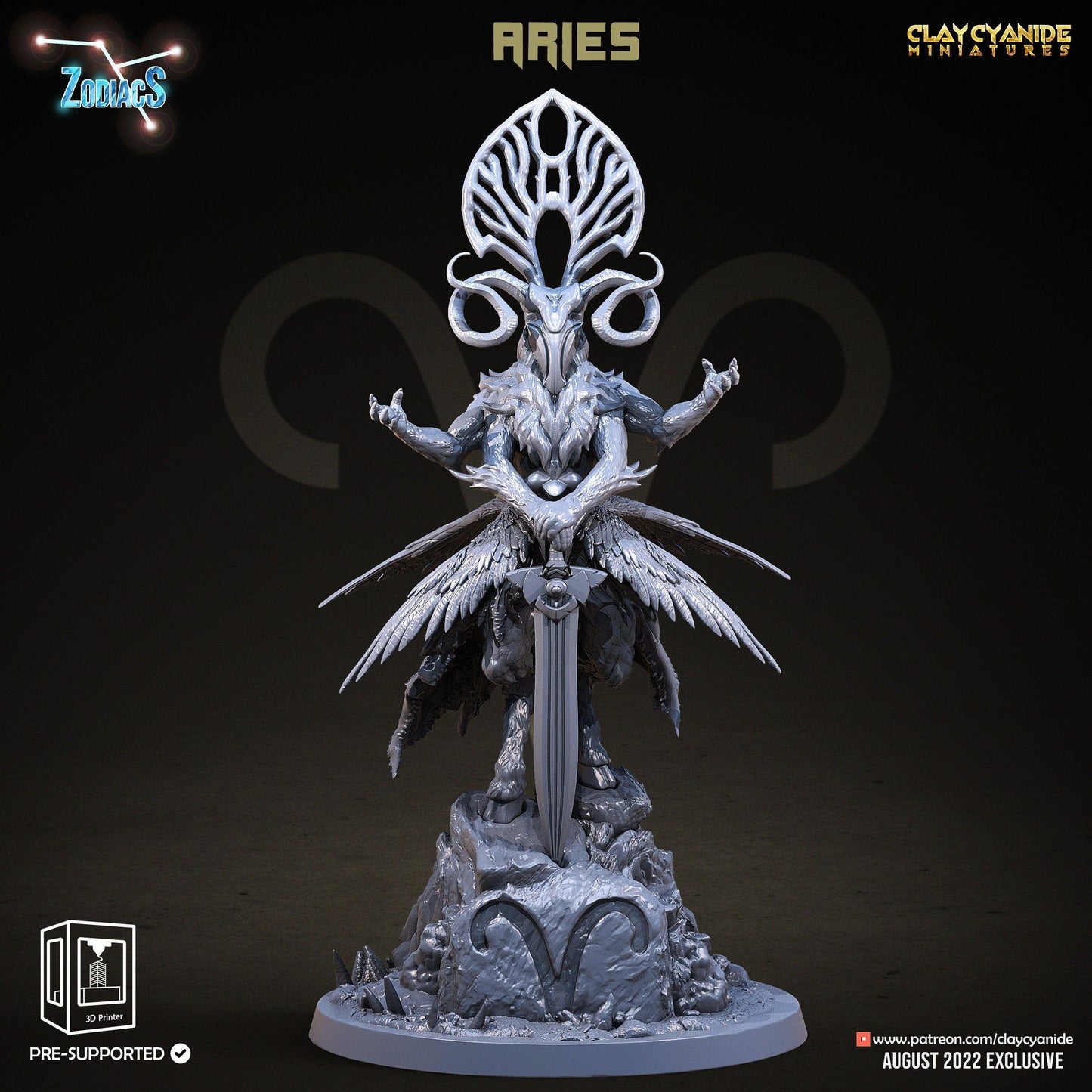 Aries Zodiac Miniature | Dynamic God for Tabletop Adventures | 32mm Scale - Plague Miniatures