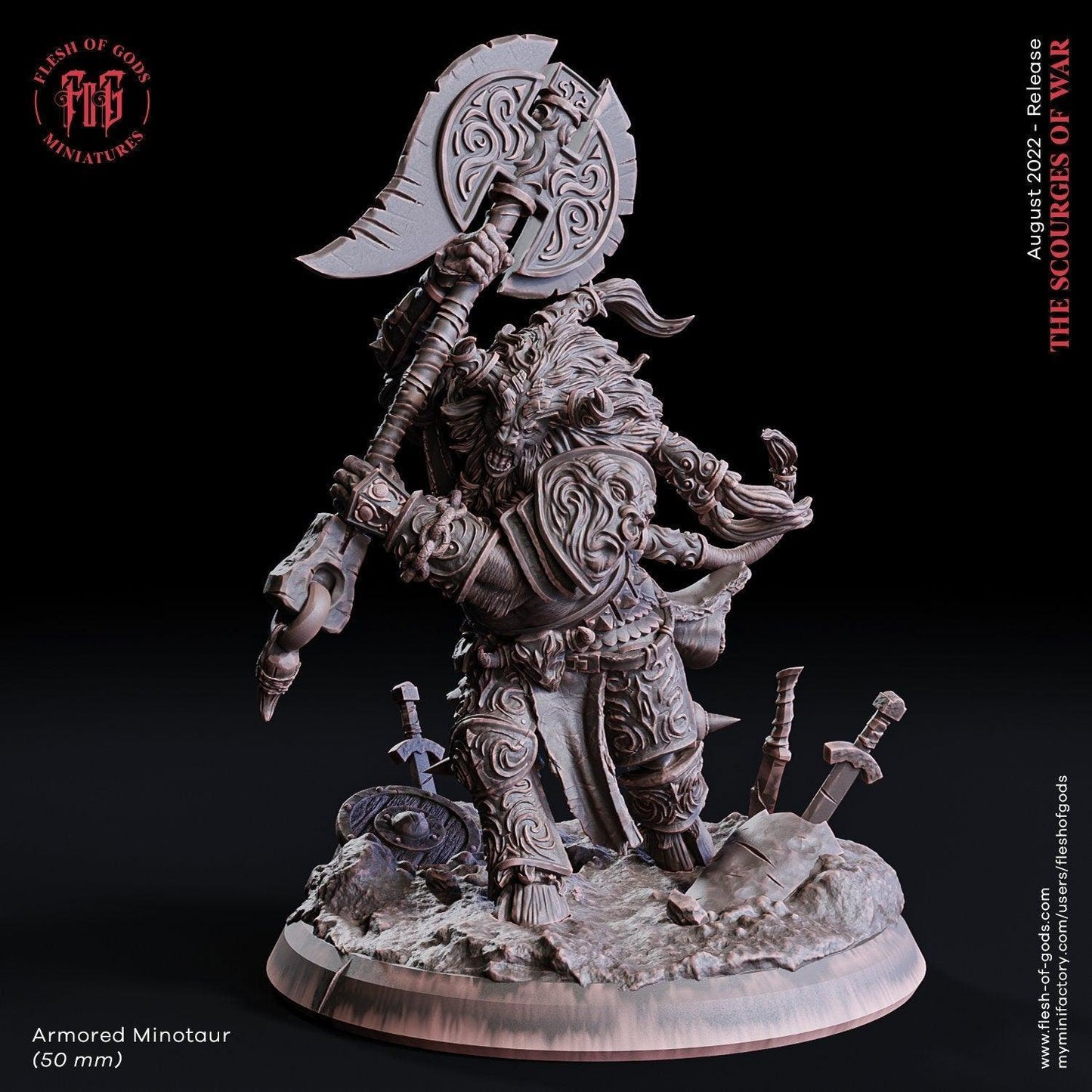 Armored Minotaur Miniature | DnD Monster Figurine | 50mm Base - Plague Miniatures