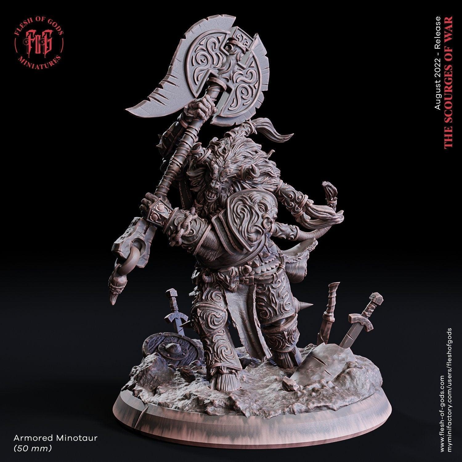 Armored Minotaur Miniature | DnD Monster Figurine | 50mm Base - Plague Miniatures