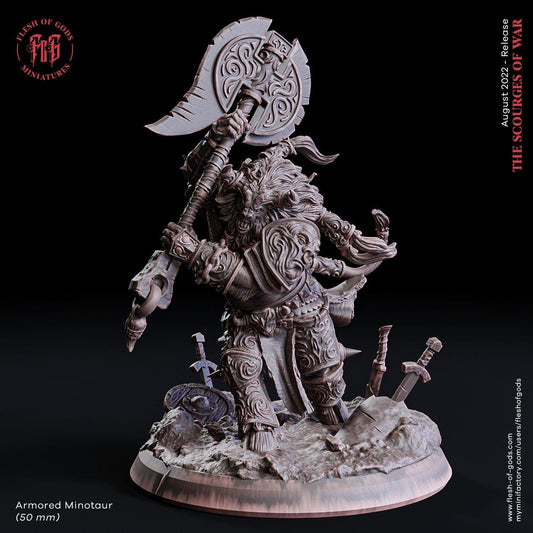 Armored Minotaur Miniature | DnD Monster Figurine | 50mm Base - Plague Miniatures