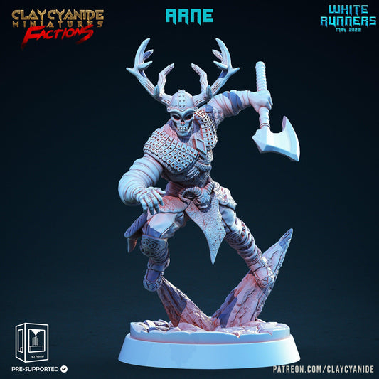 Arne, White Runner Skeleton Miniature | Undead Axeman of the Far North | 32mm Scale - Plague Miniatures