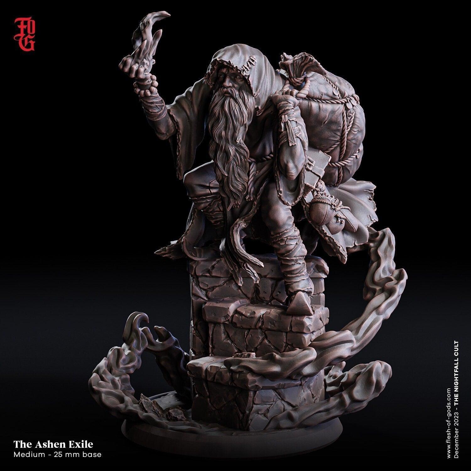 Ashen Exile NPC Miniature | Dungeons and Dragons 5e Old Man Merchant | 32mm Scale or 75mm Scale - Plague Miniatures