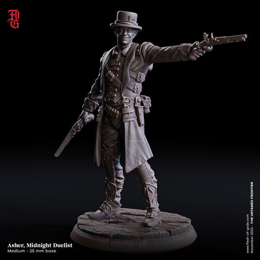 Asher, Midnight Duelist Miniature | Gunslinger of the Wild West | 32mm Scale - Plague Miniatures shop for DnD Miniatures