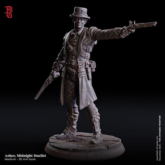 Asher, Midnight Duelist Miniature | Gunslinger of the Wild West | 32mm Scale - Plague Miniatures