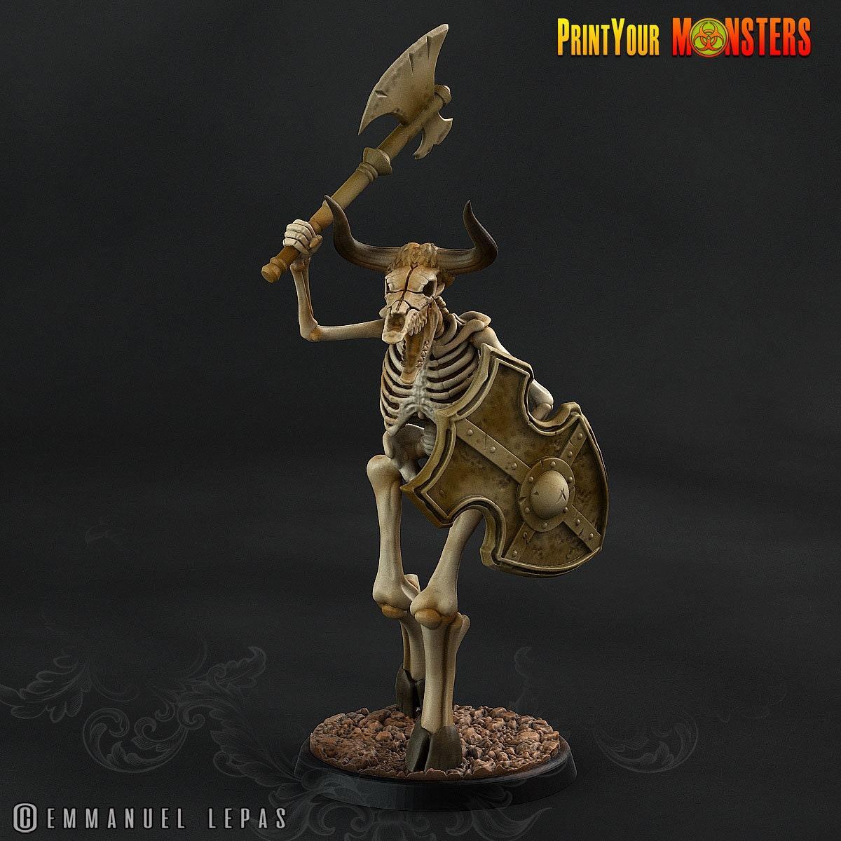 Axe and Shield Skeletal Minotaur Miniature | Undead Monster Figurine DnD 5e - Plague Miniatures