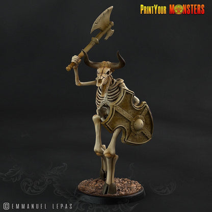 Axe and Shield Skeletal Minotaur Miniature | Undead Monster Figurine DnD 5e - Plague Miniatures
