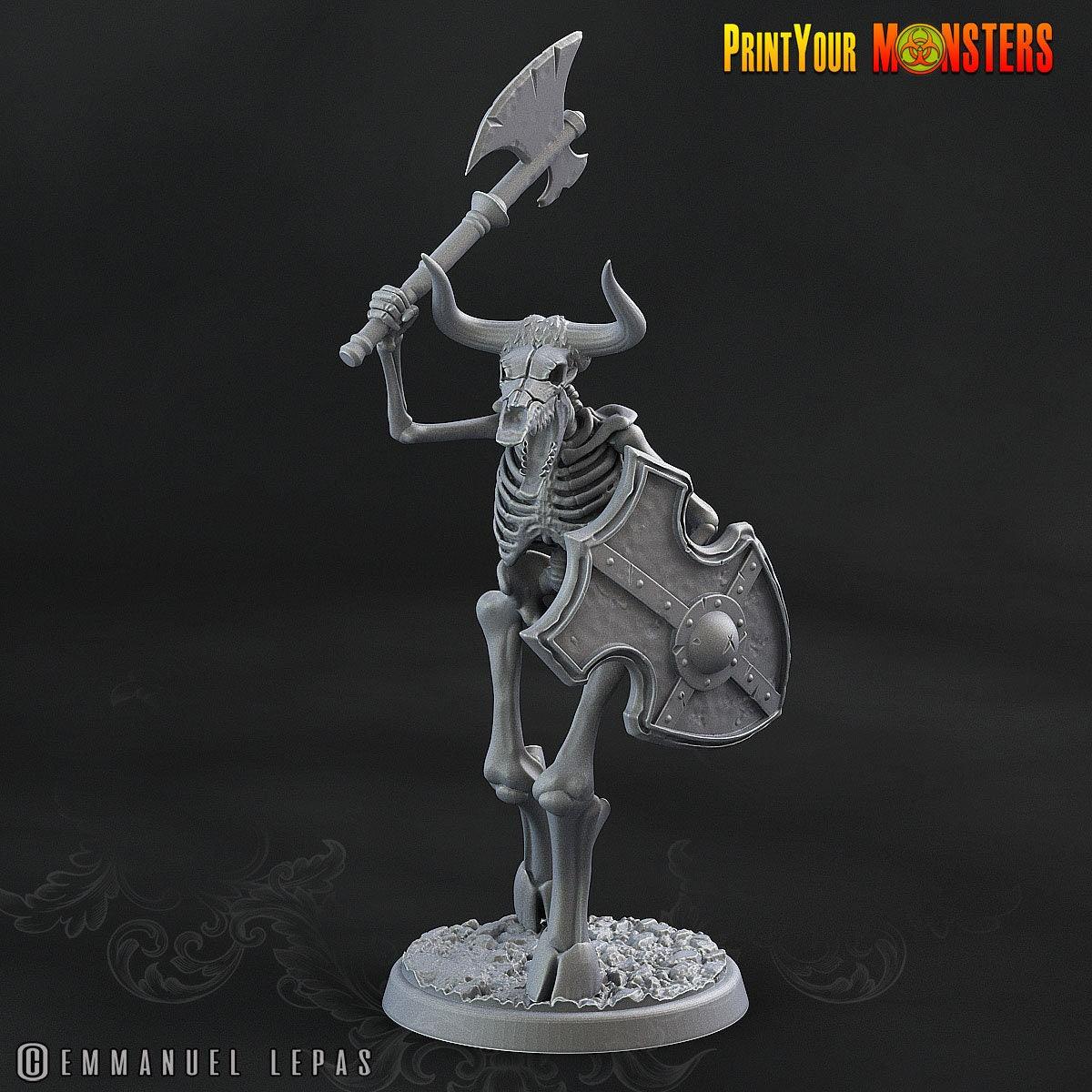 Axe and Shield Skeletal Minotaur Miniature | Undead Monster Figurine DnD 5e - Plague Miniatures