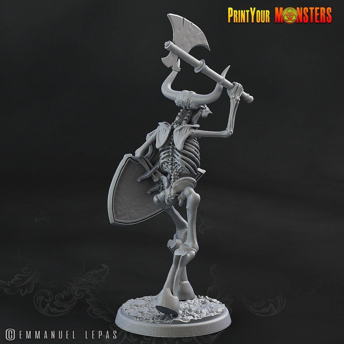 Axe and Shield Skeletal Minotaur Miniature | Undead Monster Figurine DnD 5e - Plague Miniatures