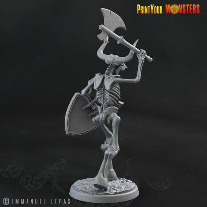 Axe and Shield Skeletal Minotaur Miniature | Undead Monster Figurine DnD 5e - Plague Miniatures