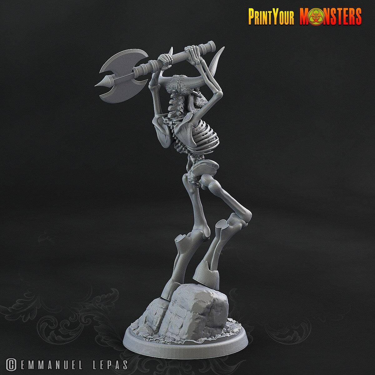 Axe Attack Skeletal Minotaur Miniature | Undead Monster Figurine DnD 5e - Plague Miniatures