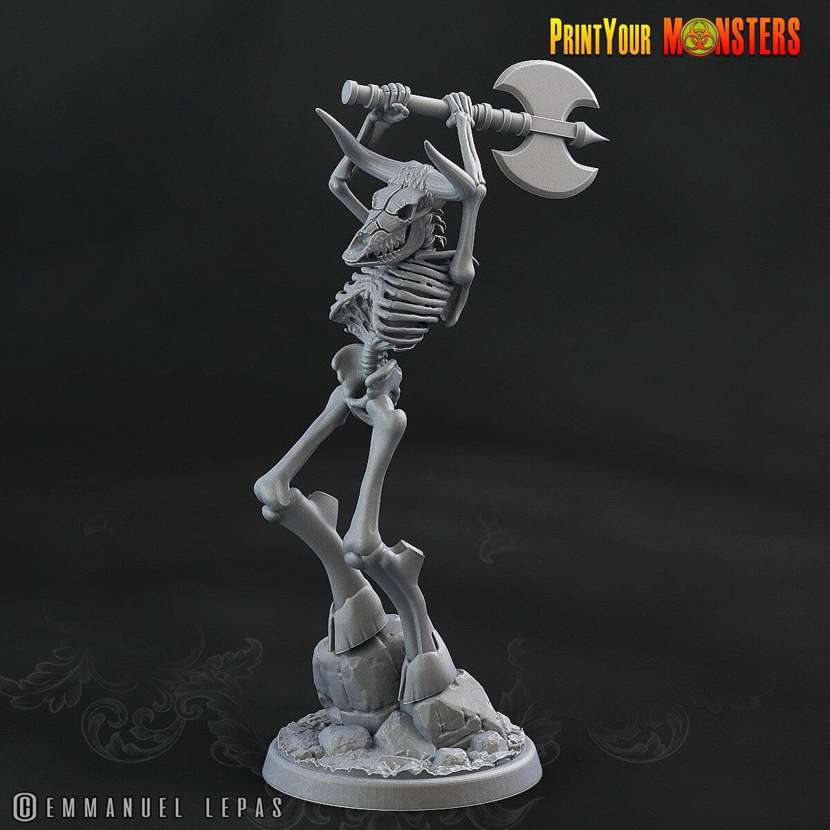Axe Attack Skeletal Minotaur Miniature | Undead Monster Figurine DnD 5e - Plague Miniatures