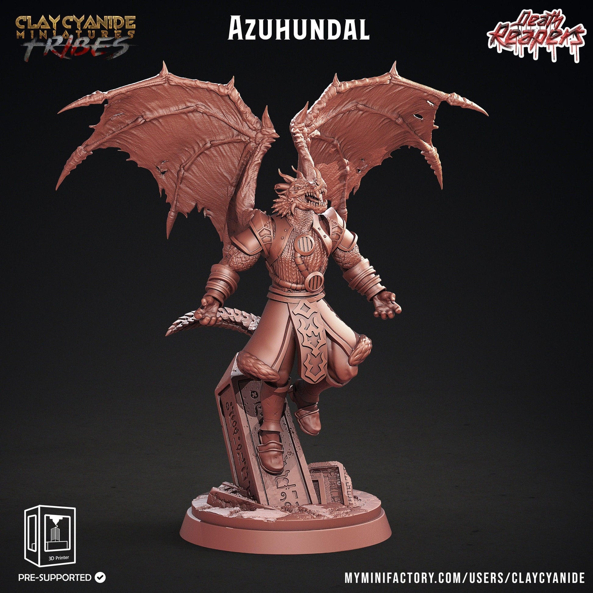 Azuhundal Winged Demon Dragonborn Miniature | Sinister Fusion for Tabletop RPGs | 32mm Scale - Plague Miniatures