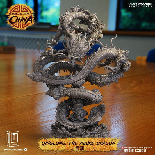 Azure Dragon Miniature - Qing Long Gods of China | DnD Miniature for Dungeons and Dragons 5e | 32mm Scale - Plague Miniatures