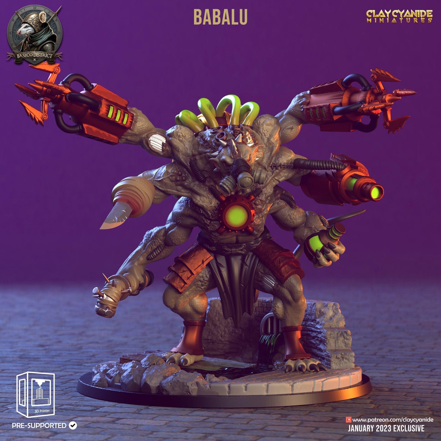 Babalu Skaven Brute Miniature | Six-Armed Rat Warrior for Tabletop Mayhem | 32mm Scale - Plague Miniatures