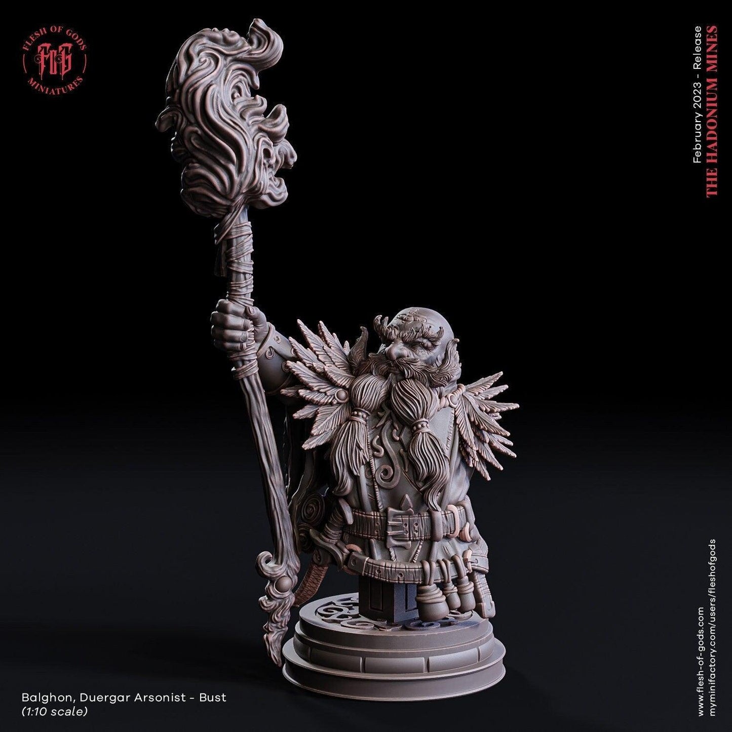 Balghon, Duergar Dwarf Arsonist Bust | Exquisite Resin Bust for Your Nerdy Decor - Plague Miniatures
