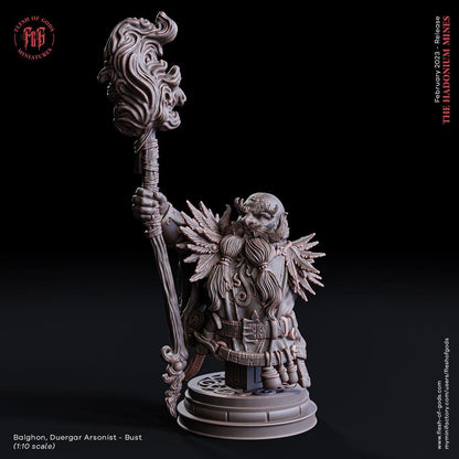 Balghon, Duergar Dwarf Arsonist Bust | Exquisite Resin Bust for Your Nerdy Decor - Plague Miniatures