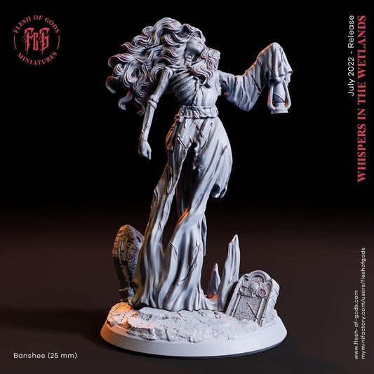 Banshee Ghost Miniature | Eerie Female Spirit for Spine-Chilling Encounters | 32mm Scale - Plague Miniatures